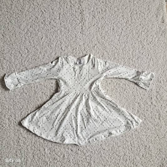 9.20 RTS NO MOQ（In stock）G2-24-9*/; Baby Girls Winter Dress White long-sleeved dress with gray small squares