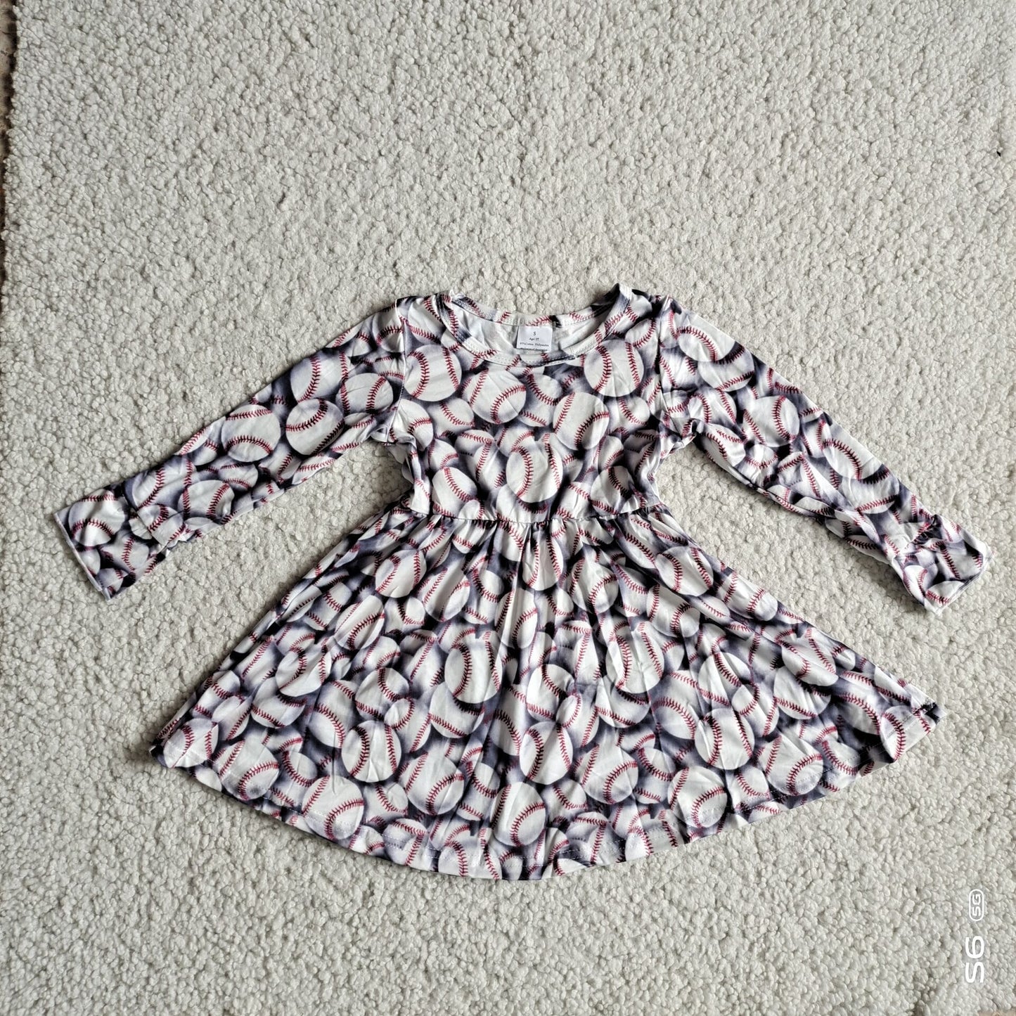 10.10 RTS NO MOQ（In stock）G2-24-9*.'; Baby Girls Winter Dress Baseball long-sleeved dress