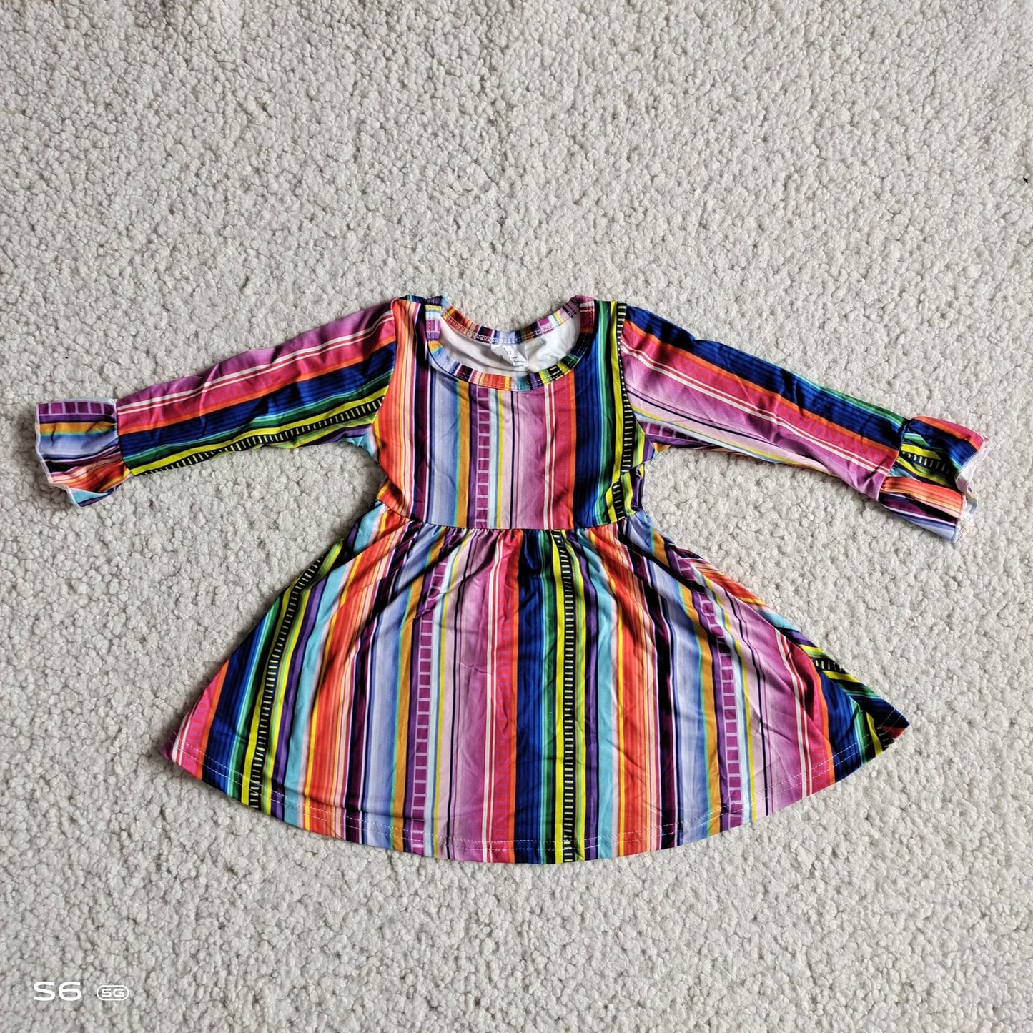 9.26 RTS NO MOQ（In stock）G2-20-8*/* Baby Girls Winter Dress Colorful striped flared long-sleeved dress