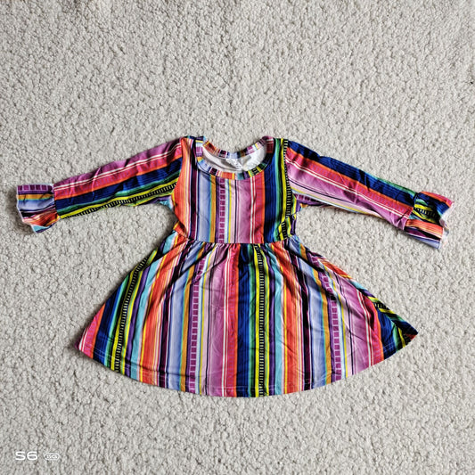 9.26 RTS NO MOQ（In stock）G2-20-8*/* Baby Girls Winter Dress Colorful striped flared long-sleeved dress