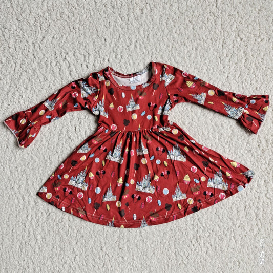 9.26 RTS NO MOQ（In stock）G2-20-8*.'; Baby Girls Winter Dress Castle dark red long-sleeved dress