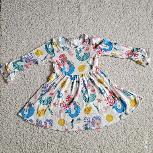 10.10 RTS NO MOQ（In stock）G2-24-3*' Baby Girls Winter Dress Mermaid long-sleeved dress