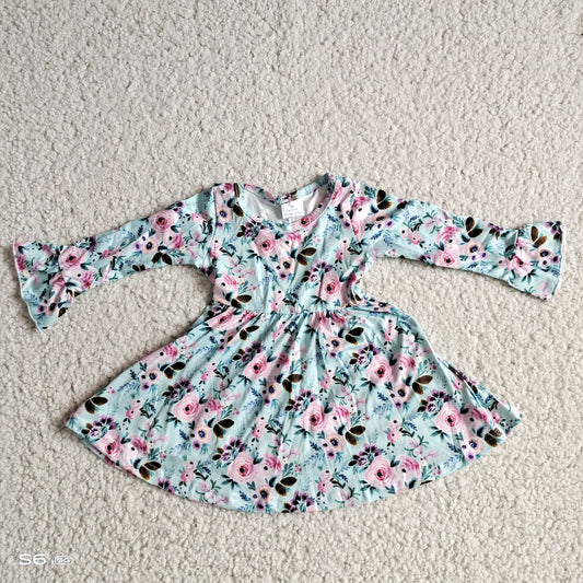 9.17 RTS NO MOQ（In stock）G2-20-9*. Baby Girls Winter Dress Baby Girls Light purple and dark green leaf long-sleeved dress