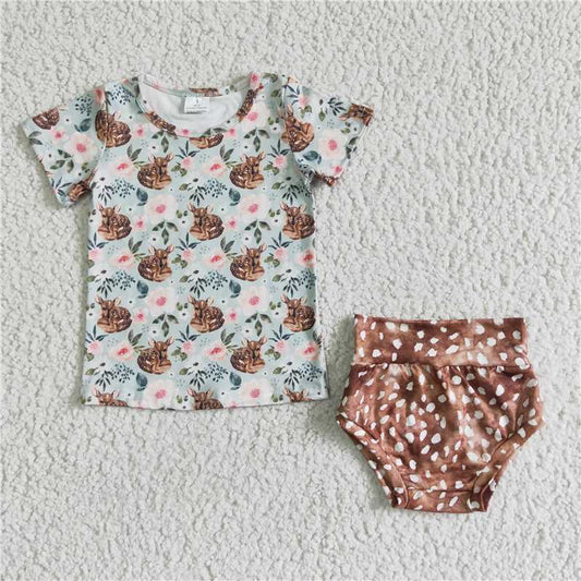 GBO0022  Baby girls deer bummie summer sets