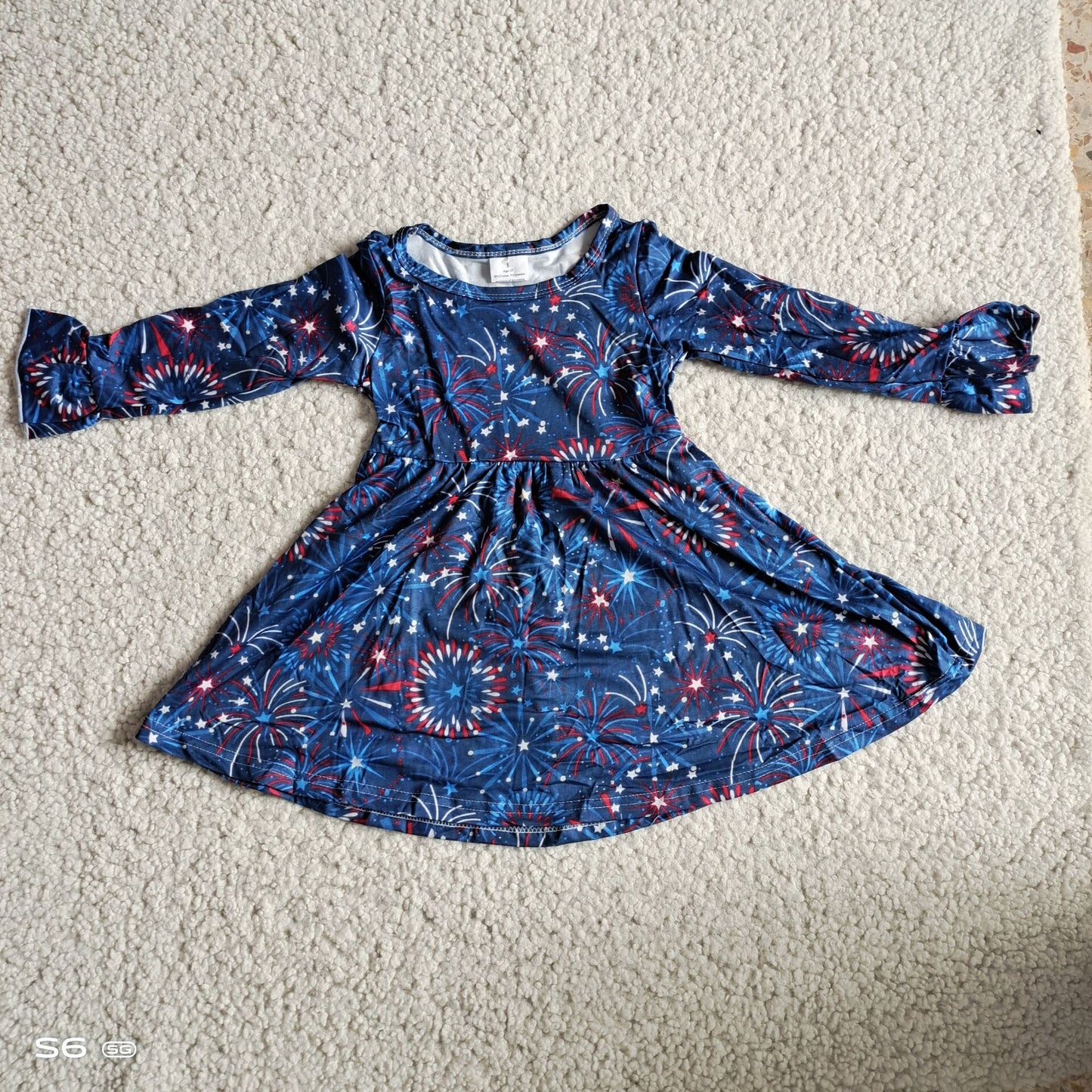 10.10 RTS NO MOQ（In stock）G2-24-3*-\ Baby Girls Winter Dress Star dark blue long-sleeved dress