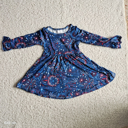 10.10 RTS NO MOQ（In stock）G2-24-3*-\ Baby Girls Winter Dress Star dark blue long-sleeved dress