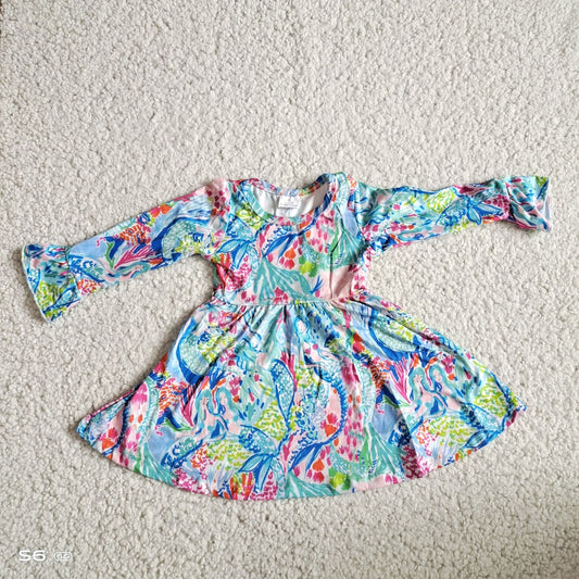 9.29 RTS NO MOQ（In stock）G2-20-6*'. Baby Girls Winter Dress Colorful oil painting fish long-sleeved dress