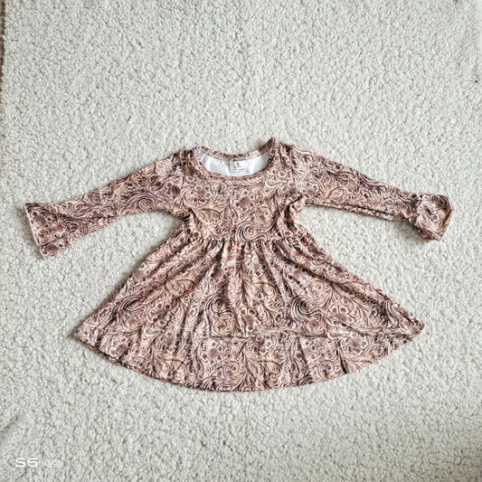 9.26 RTS NO MOQ（In stock）G2-20-6*.'; Baby Girls Winter Dress Patterned khaki long-sleeved dress