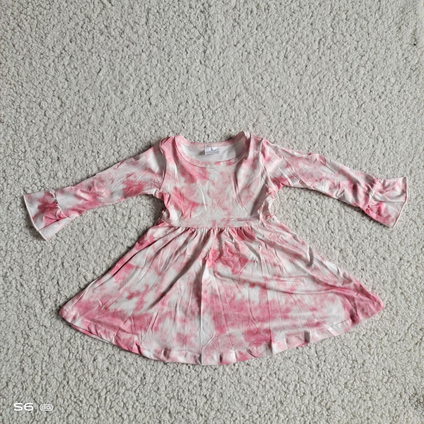 10.10 RTS NO MOQ（In stock）G2-20-6./\\ Baby Girls Winter Dress Pink and white mixed color long sleeve dress