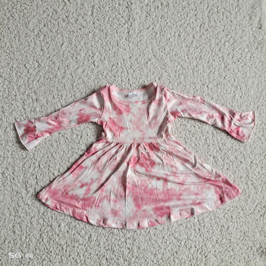 10.10 RTS NO MOQ（In stock）G2-20-6./\\ Baby Girls Winter Dress Pink and white mixed color long sleeve dress