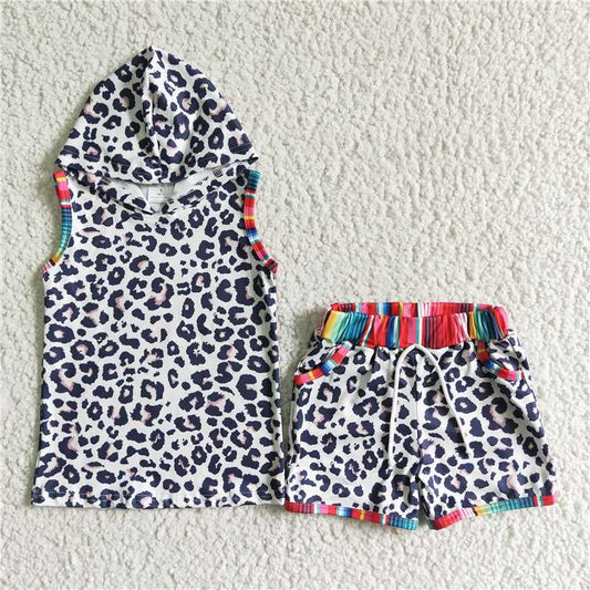 BSSO0060 Baby boys girls hoodie leopard shorts sets
