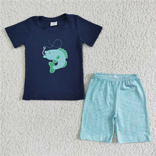 BSSO0008 Baby boys fishing embroidered shorts sets
