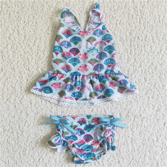 S0027  Baby Girls mermaid scale summer 2pcs swimsuits