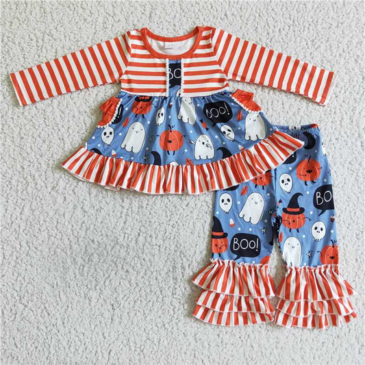 GLP0077Orange stripe boo ghost girls Halloween clothing
