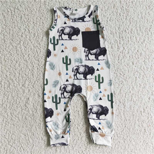 SR0071 Baby boys cow western cactus rompers