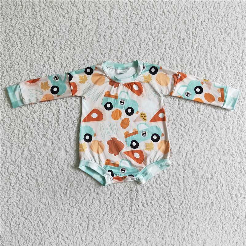 LR0061Gobble pumpkin turkey baby girls Thanksgiving romper
