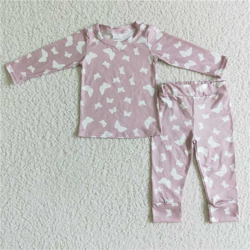 GLP0194Butterfly long sleeves baby girls fall pajamas