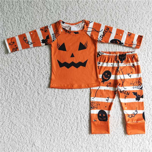GLP0076Black balloon orange pumpkin baby girls Halloween pajamas