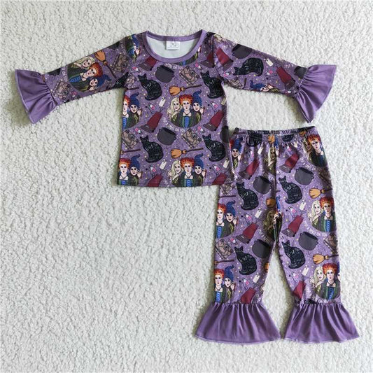 GLP0191Witches cat long sleeves girls Halloween pajamas