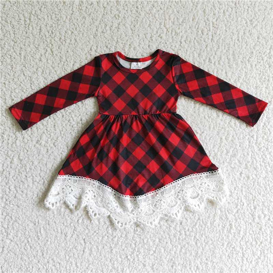 GLD0024  Baby girls Christmas black red plaid lace dresses