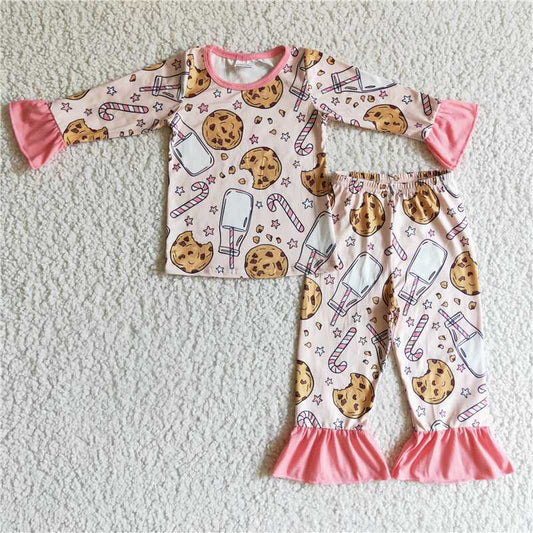 GLP0189 Girls Christmas Milk Cookies Long Sleeve Pants Set
