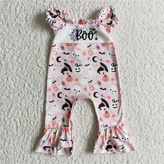 SR0091 Baby girls Halloween boo floral rompers