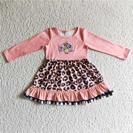 GLD0095  Baby girls Thanksgiving turkey pink knee length dresses