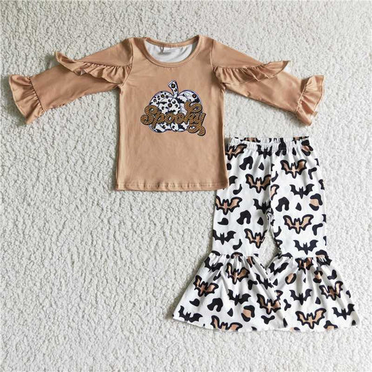 GLP0107Spooky pumpkin shirt bat leopard pants kids Halloween clothes