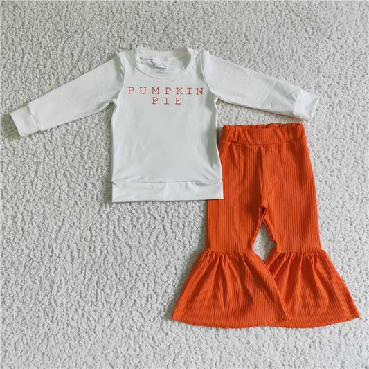 GLP0185Pumpkin pie shirt ribbed cotton pants girls Thanksgiving clothing