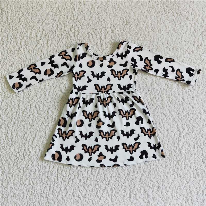 GLD0051  Baby girls leopard bat knee length dresses