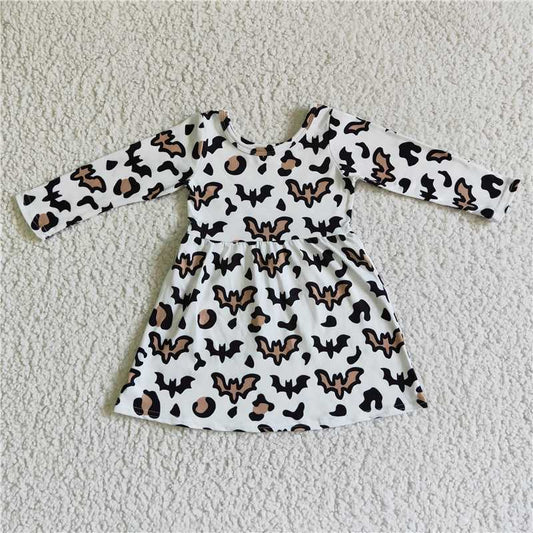 GLD0051  Baby girls leopard bat knee length dresses