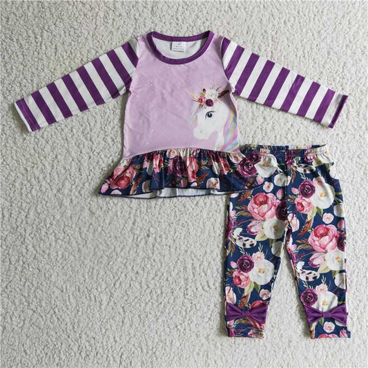 GLP0223Unicorn shirt floral leggings girls fall clothes