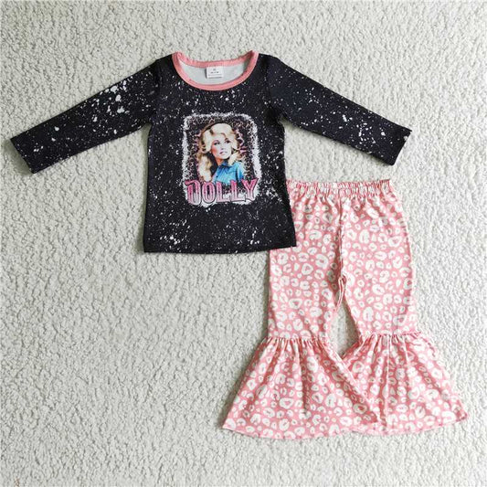 GLP0271Black bleached shirt pink leopard pants singer girls clothes