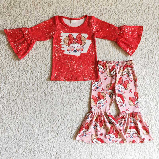 GLP0096 Girls Mickey head red long sleeve and long pants suit