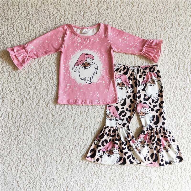 12.11 RTS NO MOQ （In stock）GLP0257 Baby Girls Christmas pink santa bell pants clothes sets
