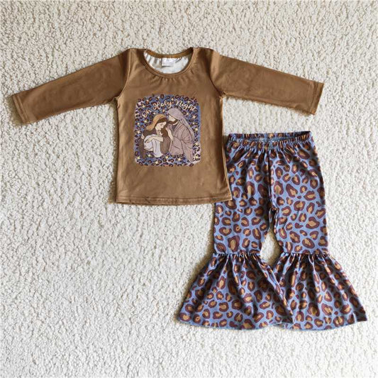 GLP0286Oh holy night shirt leopard pants nativity set girls Christmas clothes