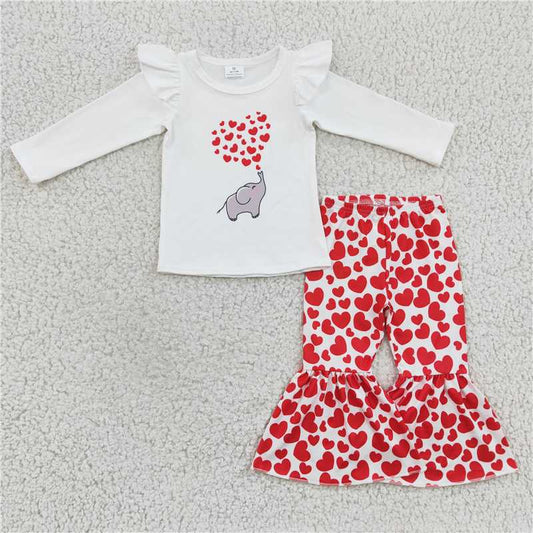 GLP0379 Elephant heaert shirt bell bottom pants girls Valentine's clothes