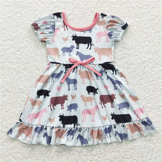 GSD0306 White short-sleeved dress with cow and pheasant