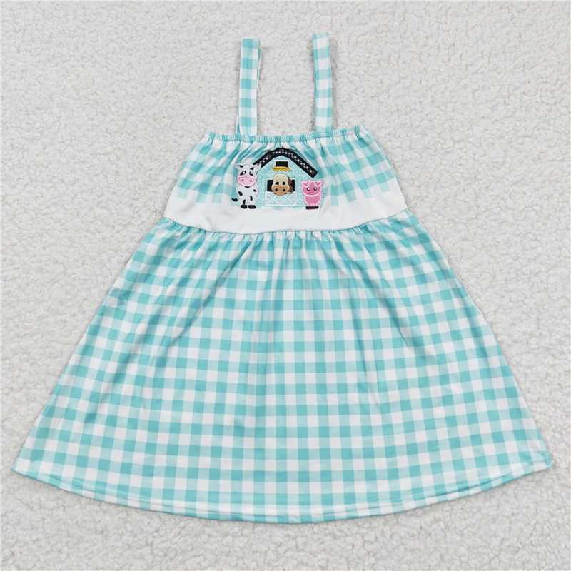 GSD0269  Baby Girls Farm Strap Blue Knee Length Dresses