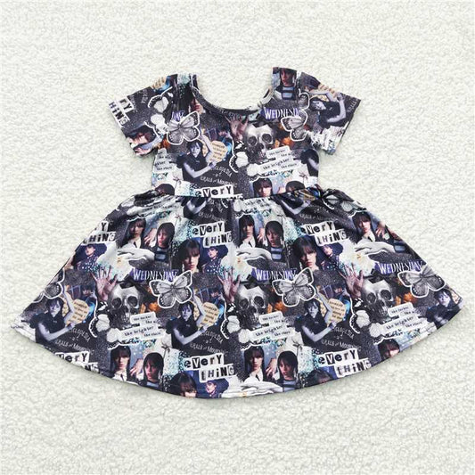 GSD0332 Girls' Wednesday black short-sleeved dress