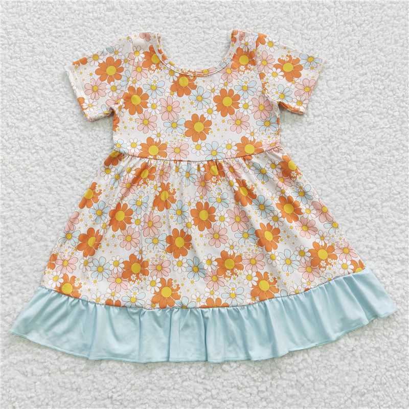 GSD0331 Girls orange flower short-sleeved dress