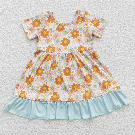 GSD0331 Girls orange flower short-sleeved dress