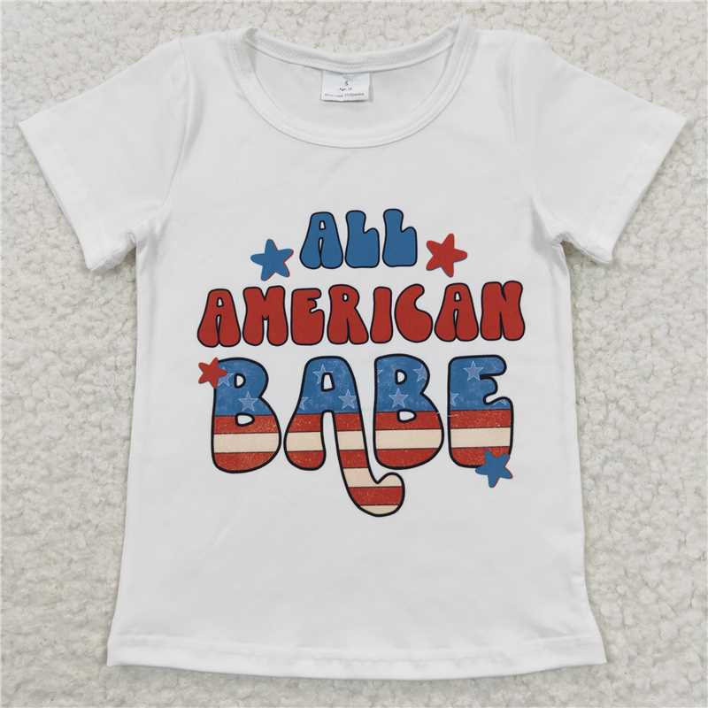 GT0179  RTS NO MOQ Baby Girls Summer Tops Baby Girls All American Babe Short Sleeve Shirts Tops