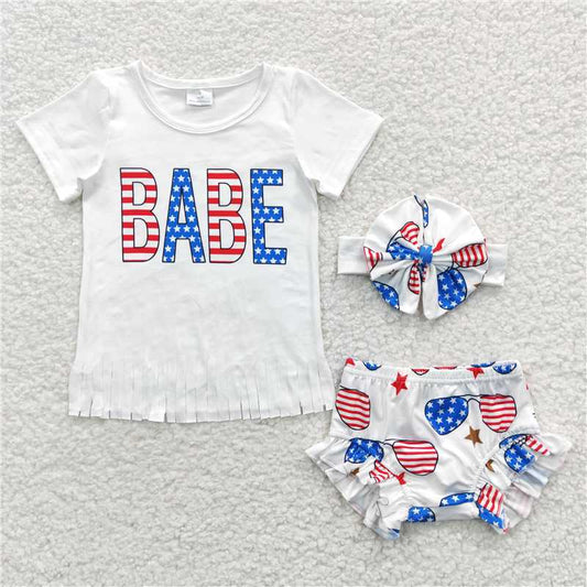GBO0127 Baby Girls 4Th Of July Babe Bummie Sets