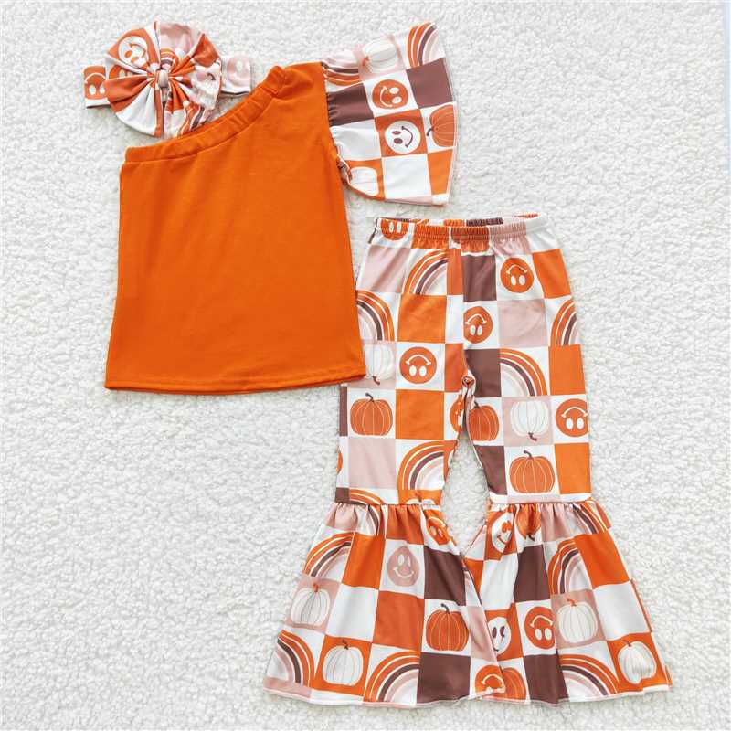 GSPO0620 Smiley pumpkin one-sleeve trousers suit