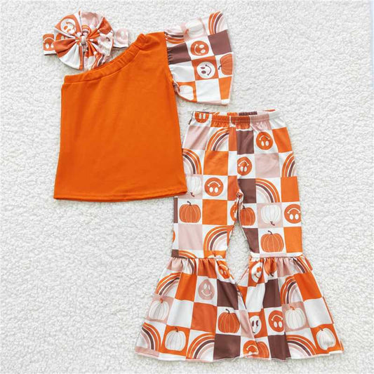 GSPO0620 Smiley pumpkin one-sleeve trousers suit