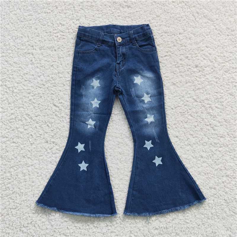 P0127  Baby Girls Stars Denim Bell Pants