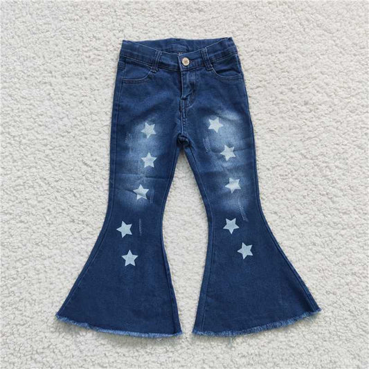 P0127  Baby Girls Stars Denim Bell Pants