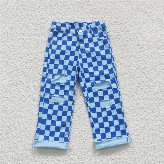 P0097   Baby Boys Blue Checkered Denim Cool Pants