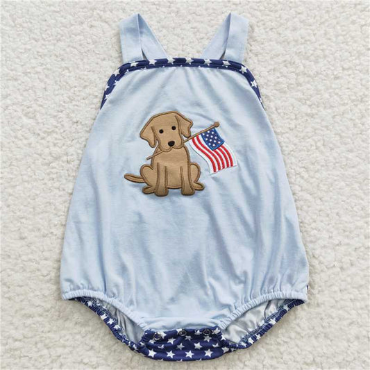 USA Warehouse (IN STOCK) SR0331 Dog flag embroidery stars baby boy 4th of july romper